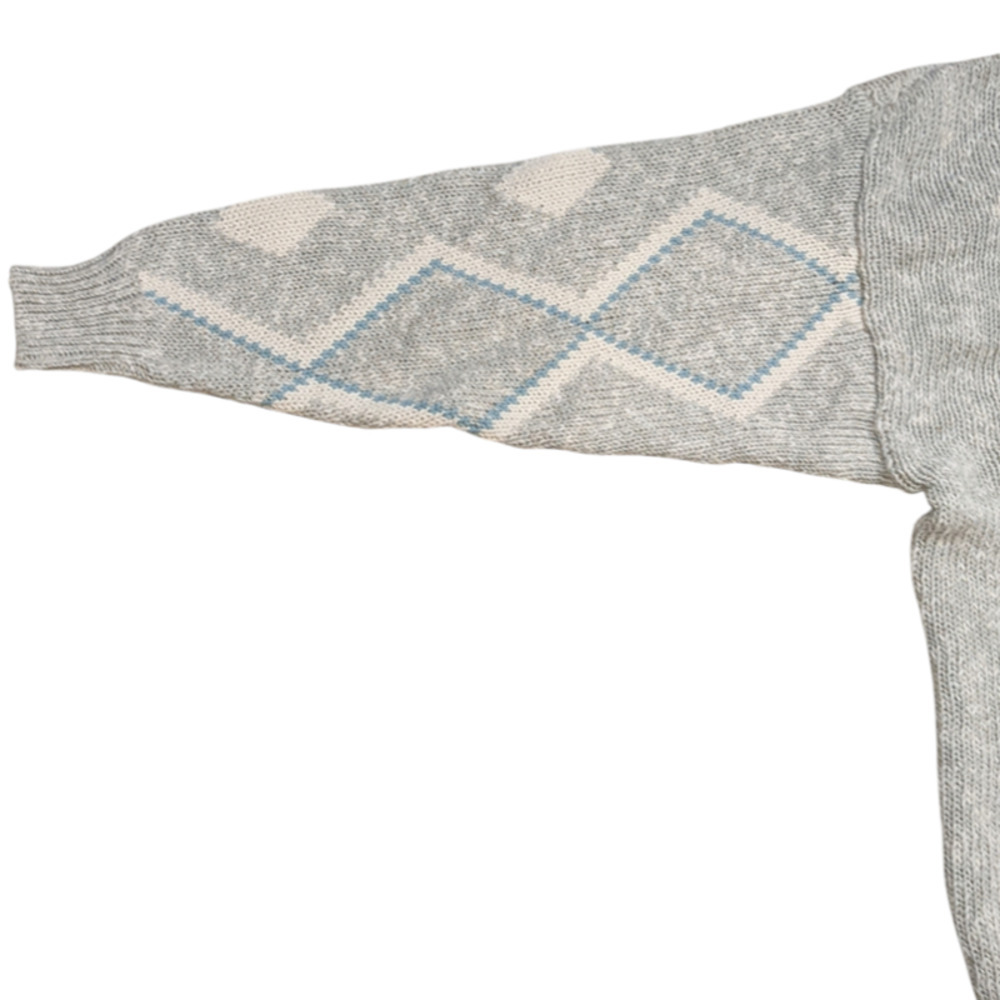VTG Claiborne Cotton Cream Blue Argyle Knit Mens Sweater Grandpacore Large - Picture 5 of 9